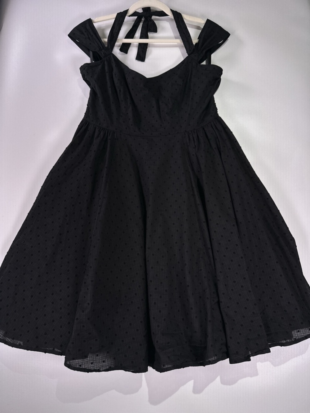 Hell Bunny Vixen Eveline Swing Dress Halter Cap Sleeve Swiss Dot Black XL - Picture 2 of 11